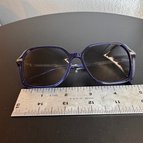 Origin OR1002 Sunglasses Oversized Blue Rectangular Frames Gold Accents Designer - Picture 3 of 13